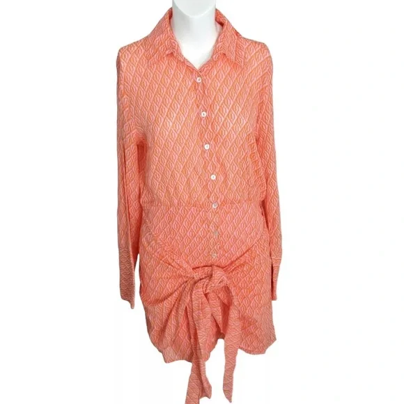 Free people Rillo orange beach dress Textured Button-Up Dress Sz large - Picture 6 of 7